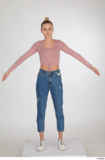 Kate Jones blue jeans casual dressed pink long sleeve t…